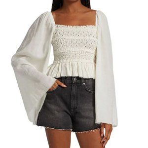 Free People Afton Smocked Bell-Sleeve Top